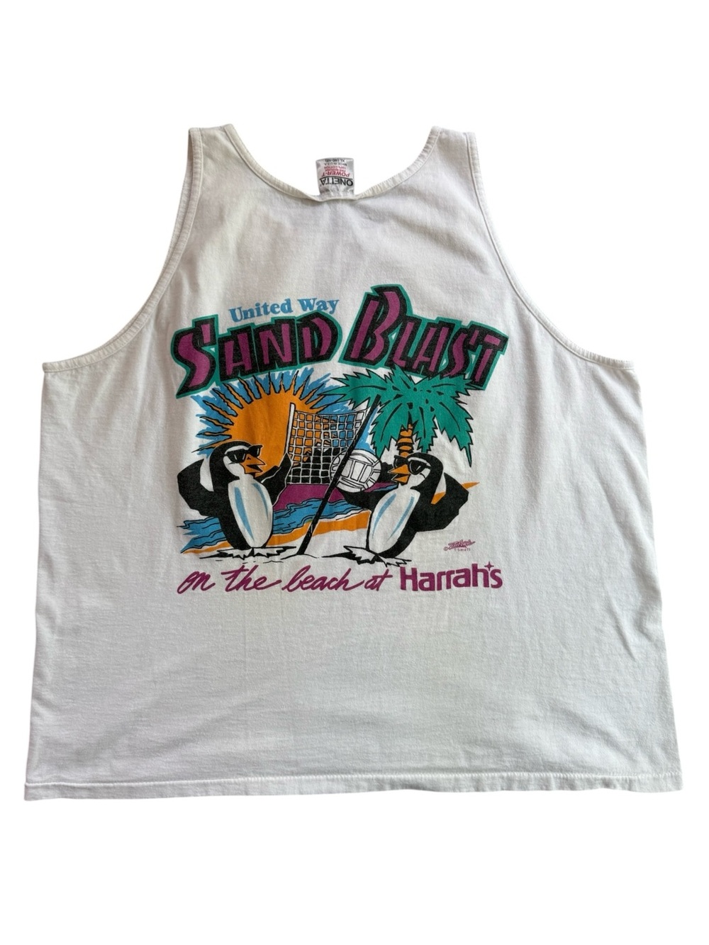 Vintage Harrah’s Lake Tahoe United Way Sand Blast on the beach Men’s Tank Top XL